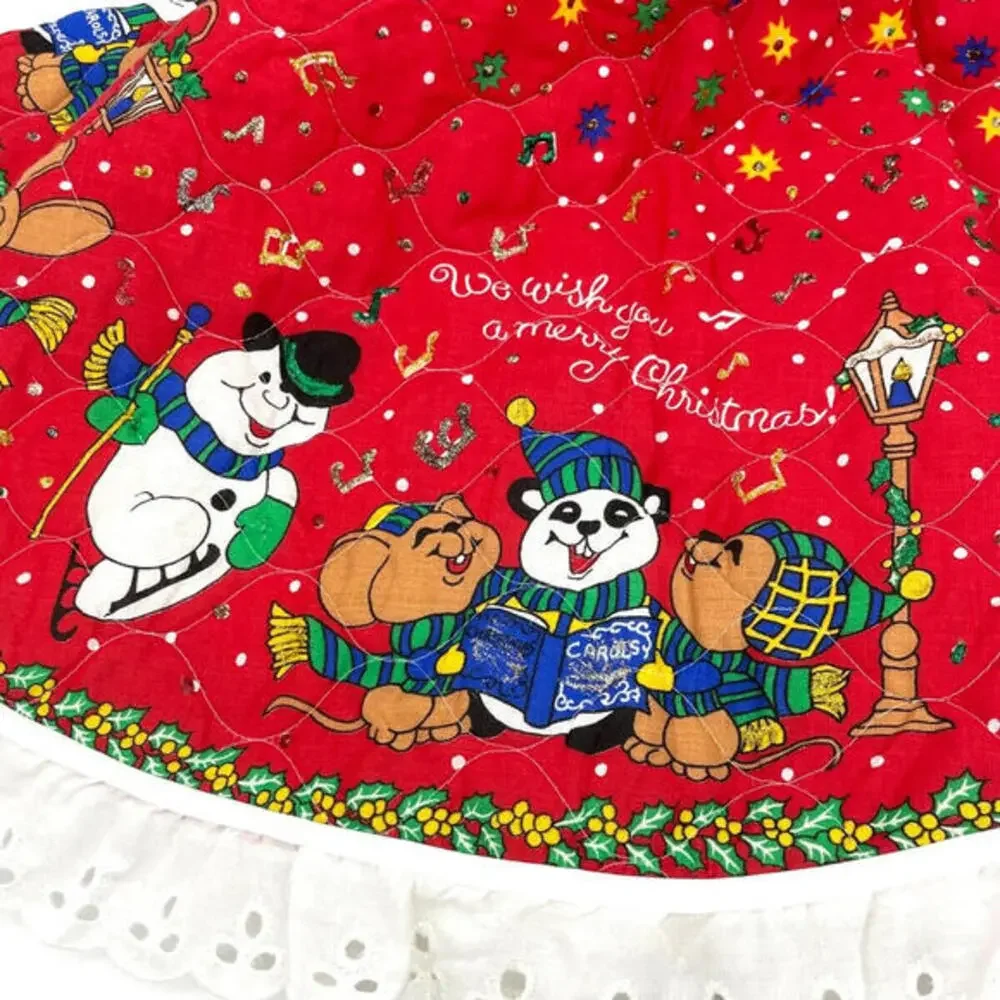 Vintage Handmade Quilted Fabric Cute Animal Carolers 35